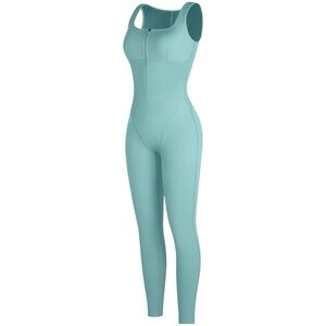 Zipper Front Slit Sports Sauna Jumpsuit